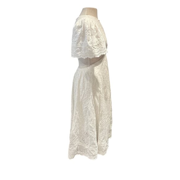 Cottage Core Amable White Eyelet Midi Dress With Puff Sleeves & Cut-Out Detail - Picture 8 of 11